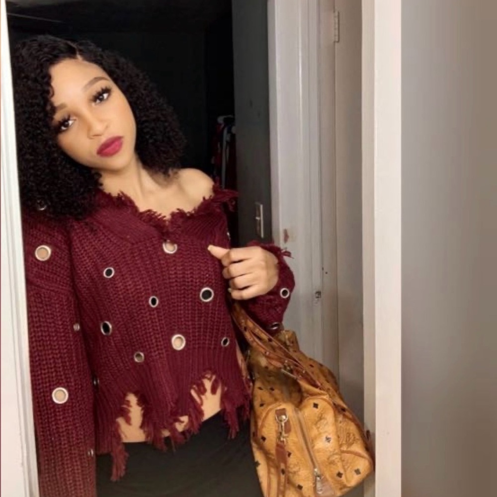 Burgundy Sweater with Grommet Accents